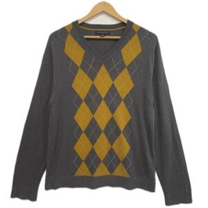 Banana Republic Silk Cashmere Argyle V-Neck Sweater Mens Size Large Long Sleeve